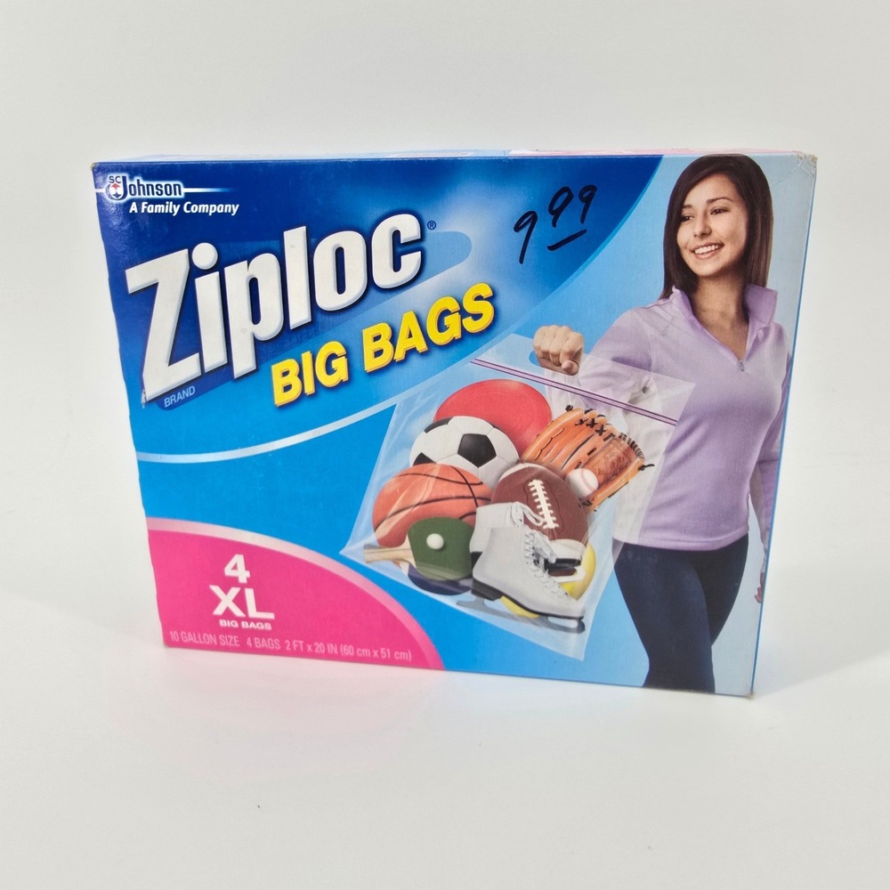 Ziploc Big Bags XL 10 Gallon Size Blue 4 Count Heavy Duty Storage Bags